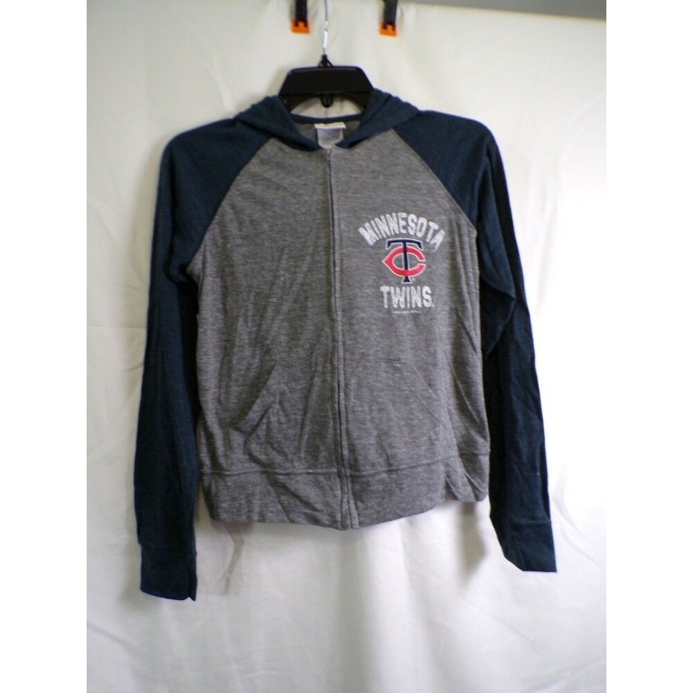 Minnesota Twins Full Zip Hoodie Boys M TC Logo Gray Raglan Sleeves